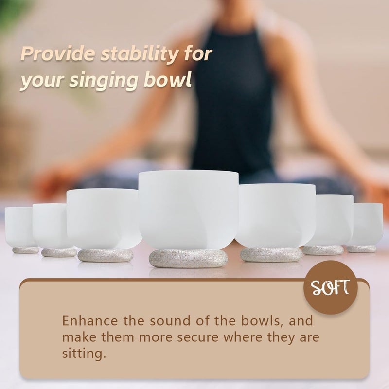 UPCEED 7 Pcs Singing Bowl Cushion Set for 6-12" Tibetan Singing Bowls, Handmade Silk Brocade Round Cushion Pillow for Meditation Sound Healing and Crystal Sound Bowls Accessories(Silver) - Image 5